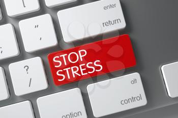 Stop Stress Concept Modern Laptop Keyboard with Stop Stress on Red Enter Keypad Background, Selected Focus. 3D Render.