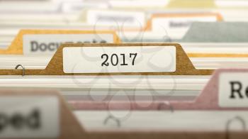 2017 Concept on File Label in Multicolor Card Index. Closeup View. Selective Focus. 3D Render. 