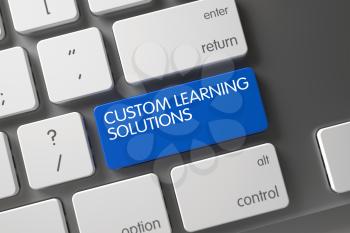 Custom Learning Solutions Concept: White Keyboard with Custom Learning Solutions, Selected Focus on Blue Enter Button. 3D Illustration.