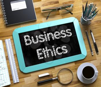 Business Ethics Concept on Small Chalkboard. Business Ethics - Text on Small Chalkboard.3d Rendering.