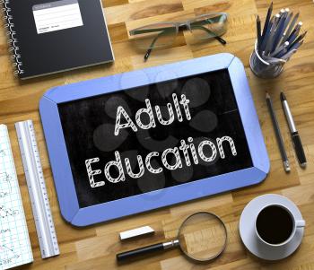 Adult Education - Text on Small Chalkboard.Adult Education Handwritten on Small Chalkboard. 3d Rendering.