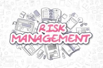 Business Illustration of Risk Management. Doodle Magenta Word Hand Drawn Doodle Design Elements. Risk Management Concept. 
