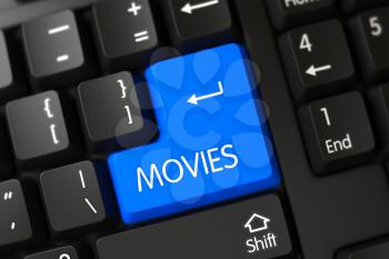 Computer Keyboard with Hot Button for Movies. 3D Illustration.