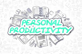 Green Word - Personal Productivity. Business Concept with Cartoon Icons. Personal Productivity - Hand Drawn Illustration for Web Banners and Printed Materials. 