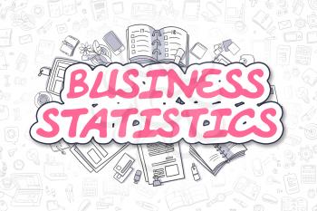 Magenta Word - Business Statistics. Business Concept with Doodle Icons. Business Statistics - Hand Drawn Illustration for Web Banners and Printed Materials. 