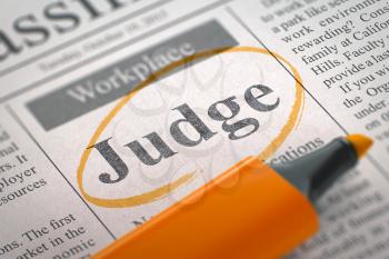 Judge. Newspaper with the Vacancy, Circled with a Orange Marker. Blurred Image with Selective focus. Job Search Concept. 3D Rendering.