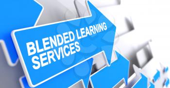 Blended Learning Services, Label on the Blue Arrow. Blended Learning Services - Blue Cursor with a Text Indicates the Direction of Movement. 3D Render.