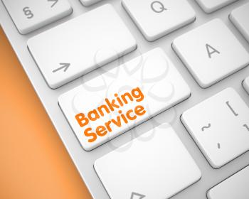 Online Service Concept: Banking Service on Modern Keyboard lying on Orange Background. Service Concept. White Button on the Modernized Keyboard. 3D Render.