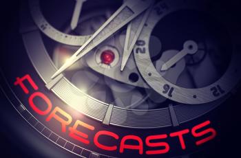 Forecasts on Luxury Wristwatch Detail, Chronograph Up Close. Forecasts on Face of Fashion Wrist Watch Machinery Macro Detail Monochrome. Work Concept with Glowing Light Effect. 3D Rendering.