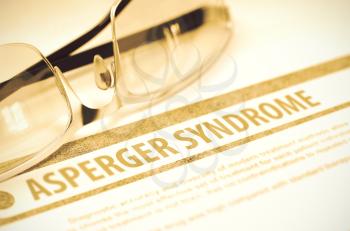 Asperger Syndrome - Medical Concept on Red Background with Blurred Text and Composition of Eyeglasses. 3D Rendering.