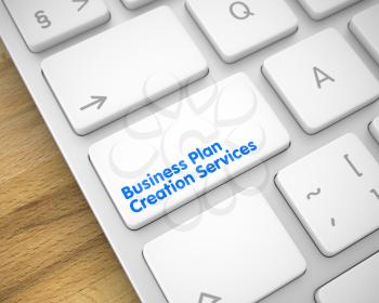 White Keyboard with Business Plan Creation Services White Keypad. Online Service Concept with Modern Enter White Button on the Keyboard: Business Plan Creation Services. 3D Render.