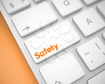 Service Concept: Safety on the Aluminum Keyboard lying on Orange Background. Safety Button on the Keyboard Keys. with Orange Background. 3D Illustration.