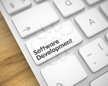 Software Development Key on Modern Computer Keyboard. Service Concept with Modern Enter White Key on the Keyboard: Software Development. 3D Illustration.