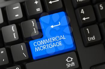 Modernized Keyboard with the words Commercial Mortgage on Blue Key. 3D Illustration.