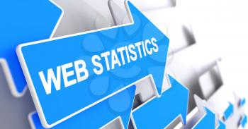 Web Statistics, Inscription on the Blue Arrow. Web Statistics - Blue Arrow with a Inscription Indicates the Direction of Movement. 3D Render.