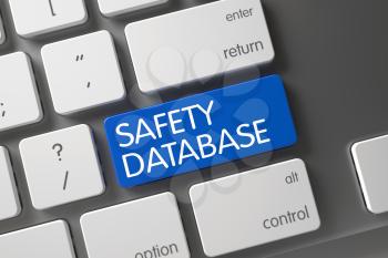 Safety Database Concept: Metallic Keyboard with Safety Database, Selected Focus on Blue Enter Key. 3D Render.