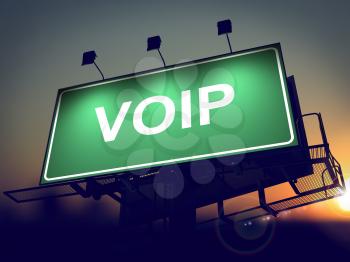 VOIP - Green Billboard on the Rising Sun Background.