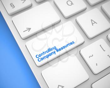 Service Concept: Controlling Company Resources on Metallic Keyboard Background. Closeup White Keyboard Keypad - Controlling Company Resources. 3D Render.