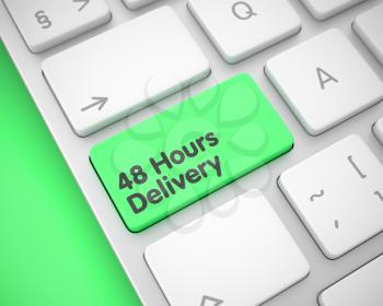 Inscription on the Keyboard Enter Button, for 48 Hours Delivery Concept. Business Concept with Modern Computer Enter Green Key on Keyboard: 48 Hours Delivery. 3D Render.