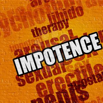 Health concept: Impotence - on Brick Wall with Word Cloud Around . Yellow Brick Wall with Impotence on the it . 