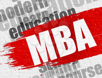 Business Education Concept: MBA - Master Of Business Administration Modern Style Illustration on Red Distressed Brush Stroke. MBA - Master Of Business Administration on Red Grunge Paint Stripe. 