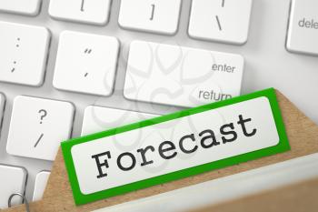 Forecast Concept. Word on Green Folder Register of Card Index. Closeup View. Selective Focus. 3D Rendering.