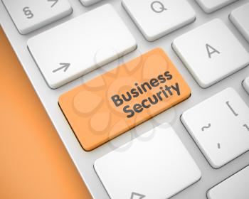 Online Service Concept: Business Security on the Laptop Keyboard Background. Business Security Written on Orange Keypad of Conceptual Keyboard. 3D Render.