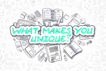 Business Illustration of What Makes You Unique. Doodle Green Word Hand Drawn Doodle Design Elements. What Makes You Unique Concept. 