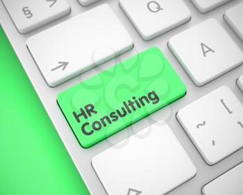 Service Concept: HR Consulting on Modern Laptop Keyboard lying on the Green Background. Inscription on the Keyboard Enter Button, for HR Consulting Concept. 3D Illustration.
