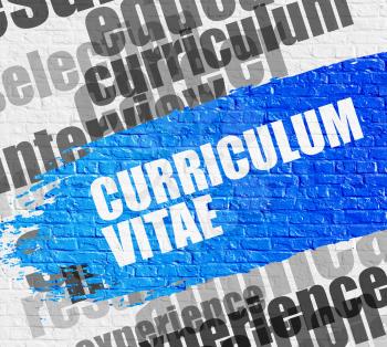 Education Service Concept: Curriculum Vitae - on the Brick Wall with Wordcloud Around. Modern Illustration. Curriculum Vitae on the Brickwall Background with Wordcloud Around It. 