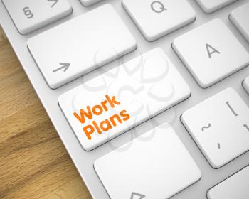 Service Concept with Conceptual Enter White Button on Keyboard: Work Plans. Business Concept: Work Plans on the Modern Laptop Keyboard Background. 3D.
