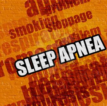 Health concept: Sleep Apnea on Yellow Brickwall . Sleep Apnea - on the Wall with Word Cloud Around . 