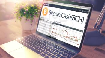 The Dynamics of Cost of Bitcoin Cash - BCH on the Laptop Screen. Cryptocurrency Concept. Toned Image with Selective Focus. 3D Render .