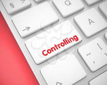 Service Concept: Controlling on the White Keyboard lying on the Red Background. Business Concept with Modern Computer Enter White Key on Keyboard: Controlling. 3D Illustration.