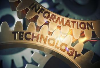 Information Technology - Technical Design. Information Technology Golden Metallic Cog Gears. 3D Rendering.