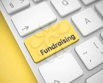 Online Service Concept: Fundraising on White Keyboard lying on Yellow Background. Fundraising Keypad on Keyboard Keys. with Yellow Background. 3D Render.