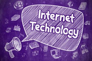 Business Concept. Mouthpiece with Wording Internet Technology. Doodle Illustration on Purple Chalkboard. 