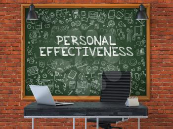 Personal Effectiveness - Hand Drawn on Green Chalkboard in Modern Office Workplace. Illustration with Doodle Design Elements. 3D.