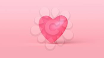 Cute 3D Red Heart on Pink Background. Sweet Heart Greeting Card Template Minimal Concept. 3D Render illustration