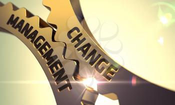 Change Management on Golden Metallic Gears. Change Management - Concept. Change Management Golden Cog Gears. Golden Cog Gears with Change Management Concept. 3D.