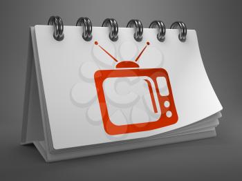 Red TV Set Icon on White Desktop Calendar Isolated on Gray Background.  Television Concept.
