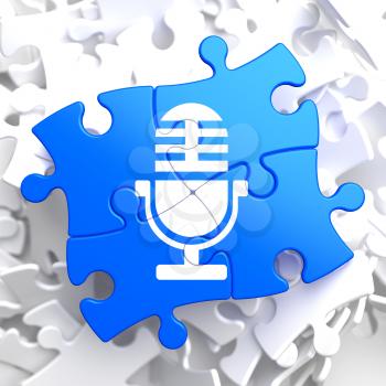 Microphone Icon on Blue Puzzle. Sound Concept.