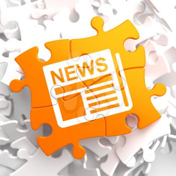 Newspaper Icon with News Word on Orange Puzzle. Mass Media Concept.