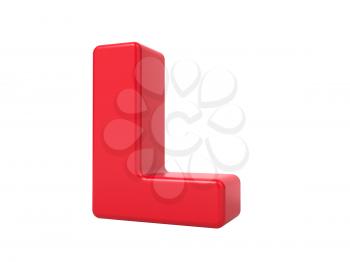 Red 3D Plastic Letter L Isolated on White.
