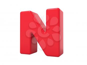 Red 3D Plastic Letter N Isolated on White.