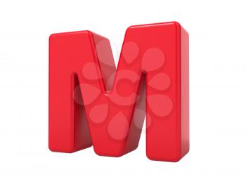 Red 3D Plastic Letter M Isolated on White.