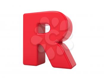 Red 3D Plastic Letter R Isolated on White.