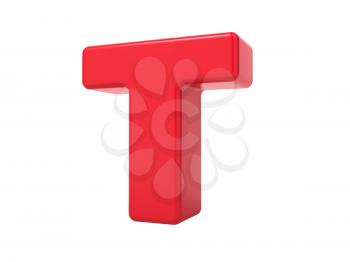 Red 3D Plastic Letter T Isolated on White.