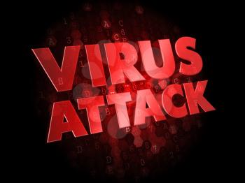 Virus Attack - Red Color Text on Dark Digital Background.
