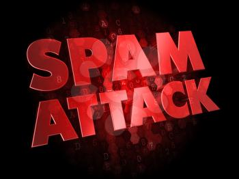 Spam Attack - Red Color Text on Dark Digital Background.